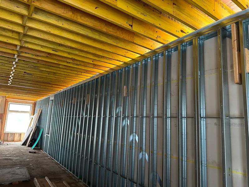 interior of a house with steel frame load-bearing wall