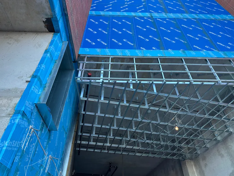building with exterior soffit framing