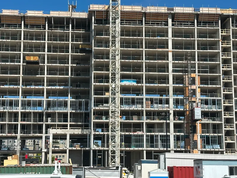 residential building with exposed steel studs