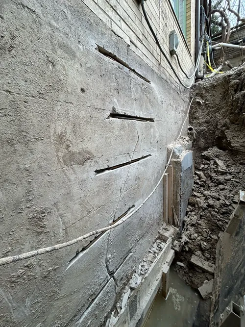 side view of a residential home's foundation